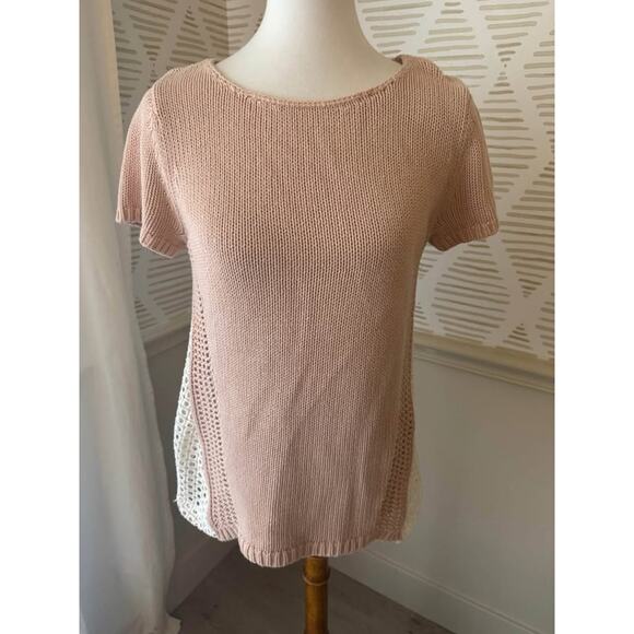 Anthropologie Moth Women’s Small Madeira Blush Eyelet Pullover Sweater - Picture 2 of 6